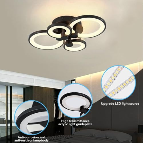Image of 36W Dimmable Chandelier Lights for Ceiling, 3-Color Round LED Ceiling Lights with Remote Control, Flush Mount Fancy Lights Fixture with 4 Rings for Living Room, Bedroom (2800-6000k)