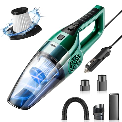 BOYMOO Car Vacuum Cleaner – 9000PA High Power Suction, DC 12V Portable Handheld Auto Vacuum with Attachments, Mini Car Interior Cleaner for Pet Hair, Dust, Crumbs, and Debris (Green)