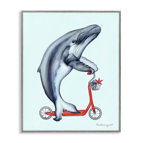 Whale Riding Scooter Marine Sea Life, 16 x 20 Inch Framed Giclée Print