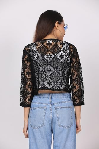 Image of Women Self Design Floral lace Regular Open Front Shrug