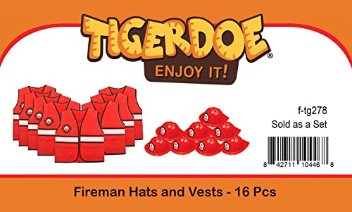 Tigerdoe Fireman Party Hats - Firefighter Hats And Vests - Fireman Themed Party - Fireman Birthday Party Supplies (8 Fireman Hats & 8 Fireman Vests) Red #TOP5