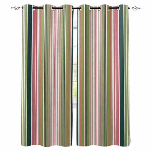 Shine-Home Colorful Striped Blackout Curtains 84 Inch Length, Sage Green