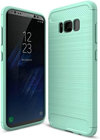 Galaxy S8 Case Shockproof Rugged Armor Silicone Brushed Case Cover Carbon Fiber (Mint)