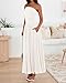 BTFBM Summer Maxi Dresses for Women 2026 Strapless Ruched Tube Top Beach Vacation Spring Wedding Guest Dress Pockets (White, Medium)