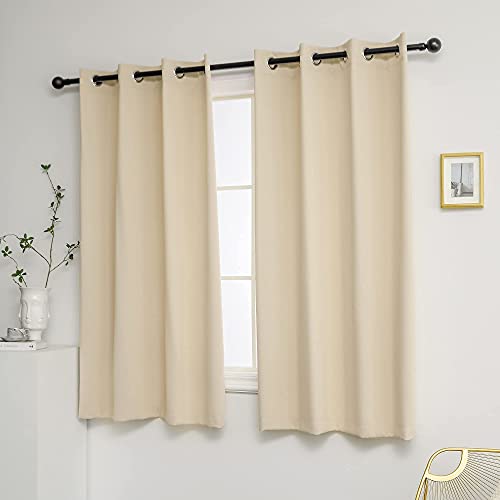 Image of YGO Beige Blackout Curtains Home Decor Window Treatment Ring Top Blackout Draperies Curtains for Living Room 2 Panels 52 by 63 Beige