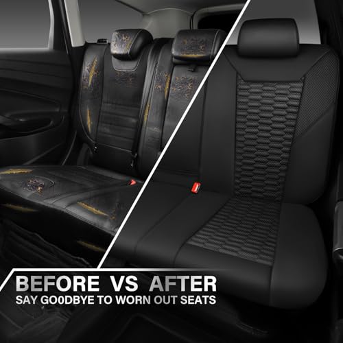 Image of CAR PASS 3D Foam Mesh Leather Back Bench Car Seat Covers,Breathable Rear Seat Cover Universal Fit for Most Cars Sedans SUVs Vans Small Trucks 95% Automotive Backseat, Black