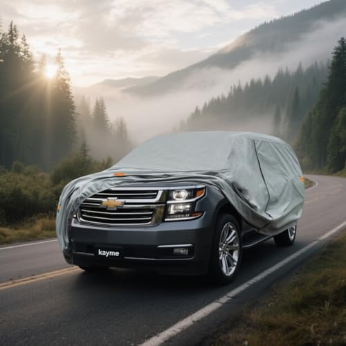 Image of Kayme Heavy Duty SUV Car Cover Custom Fit Chevrolet Tahoe Waterproof All Weather for Automobiles, Full Exterior Covers Sun Rain UV Protection.（Deliver About 3-10 Days）