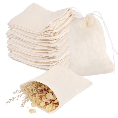 50 Pezzi Sacchetti per Spezie da Cucinare,8x10 cm Sacchetti in Mussola di Cotone con Cordoncino,Bustine Vuote per Tisana Riutilizzabili,Bustine Te Vuote Piccole per Spezie,Tè Sfuso,Chicchi di Caffè