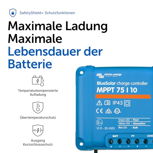 Victron Energy BlueSolar MPPT Laderegler - Solar Laderegler - 75V 10 Amp 12/24-Volt