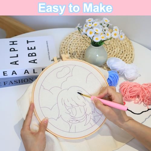 Image of Nikolle Punch Needle Kits Adults Beginner - Gifts for Women Merch Easy DIY Punch Embroidery Kit, Starter Craft Set Festival Gift and Decoration 7.8x7.8IN