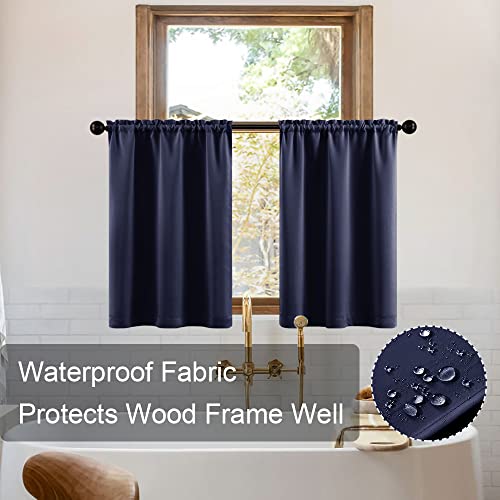 Half Curtains For Windows Blackout 2 Panels Set Short Waterproof Light Blocking Room Darkening Thermal Insulated Small Curtains For Kitchen Bathroom Bedroom Living Bay Window 30 Inch Length,Navy Blue #TOP4
