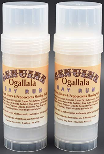 Two (2) Genuine Ogallala Bay Rum Limes and peppercorns Shaving Sticks. This is a Version of Our Popular Genuine Ogallala Bay Rum Shaving Soap in Shaving Stick Form.