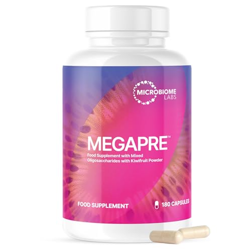 Microbiome Labs MegaPre Prebiotic Fibre Supplement – Daily Prebiotics for Gut Health with Clinically Tested Oligosaccharides - Supports Akkermansia muciniphila & Microbial Diversity (180 Capsules)