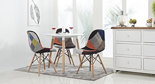 2Xhome - Dsw Molded Plastic Shell Bedroom Dining Side Ray Chair With Brown Wood Eiffel Dowel-Legs Base Nature Legs (Patchwork S) #TOP3