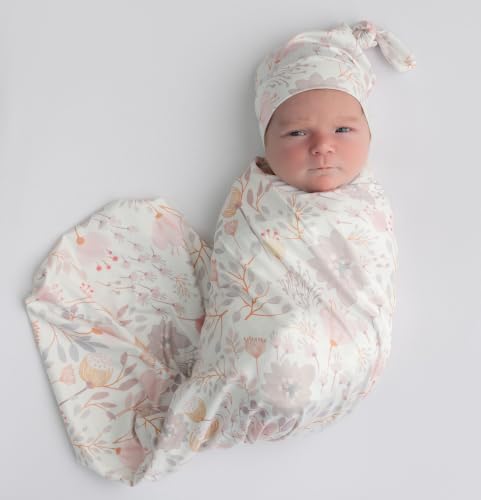 Image of Newborn Baby Swaddle Sets with Headband and Beanie (Grey and Pink)