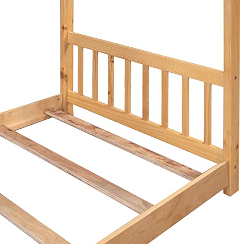Toddlers House Beds Wood Montessori Bed Frame Twin Size Platform Bed With Headboard & Footboard For Kids Boys Girls Teens, Natural #TOP7