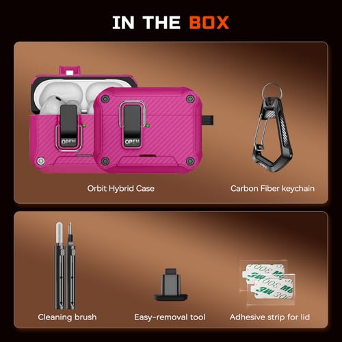 Image of Inesore for AirPods Pro 3 Case with Secure Lock (Rose red) | Phone Stand Design,Compatible with MagSafe,Automatic Snap Switch Secure Cover Carbon Fiber Texture with Cleaner Kit