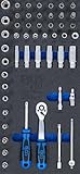 module vide servante atelier 6 x douilles à embouts, transmission par profil en T (pour Torx) avec perçage: T10 - T15 - T20 - T25 - T30 - T40 | 6 x douilles à embouts, transmission par six pans intérieurs: 3 - 4 - 5 - 6 - 7 - 8 mm | 3 x douilles à embouts, transmission par plat: 4 - 5,5 - 6,5 mm | 3 x douilles à embouts, transmission cruciforme PH: PH1 - PH2 - PH3