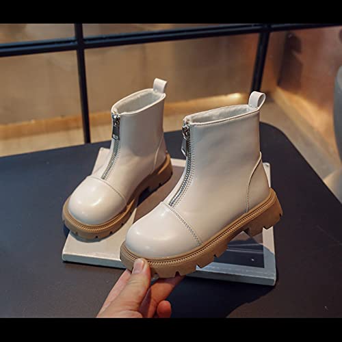 Fashion Children Boys Girls Winter Ankle Boots Platform Slip On Chunky Heel Lug Sole Leather Booties Outdoor Shoes (White, 11-11.5 Years Big Kids)4