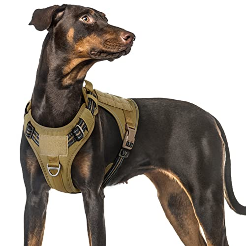 rabbitgoo Harnais Chien Anti Traction, Harnais Tactique Chien Réfléchissant Réglable avec Poignée et Anneaux, Gilet Durable Facile à Mettre, Harnais Chien Militaire pour Entraînement Chasse, Marron, L Cover