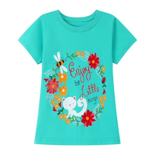 Image of HILEELANG Girl Short Sleeve Tee Shirts Cotton Casual Summer Graphic Tops T-Shirts Multipack