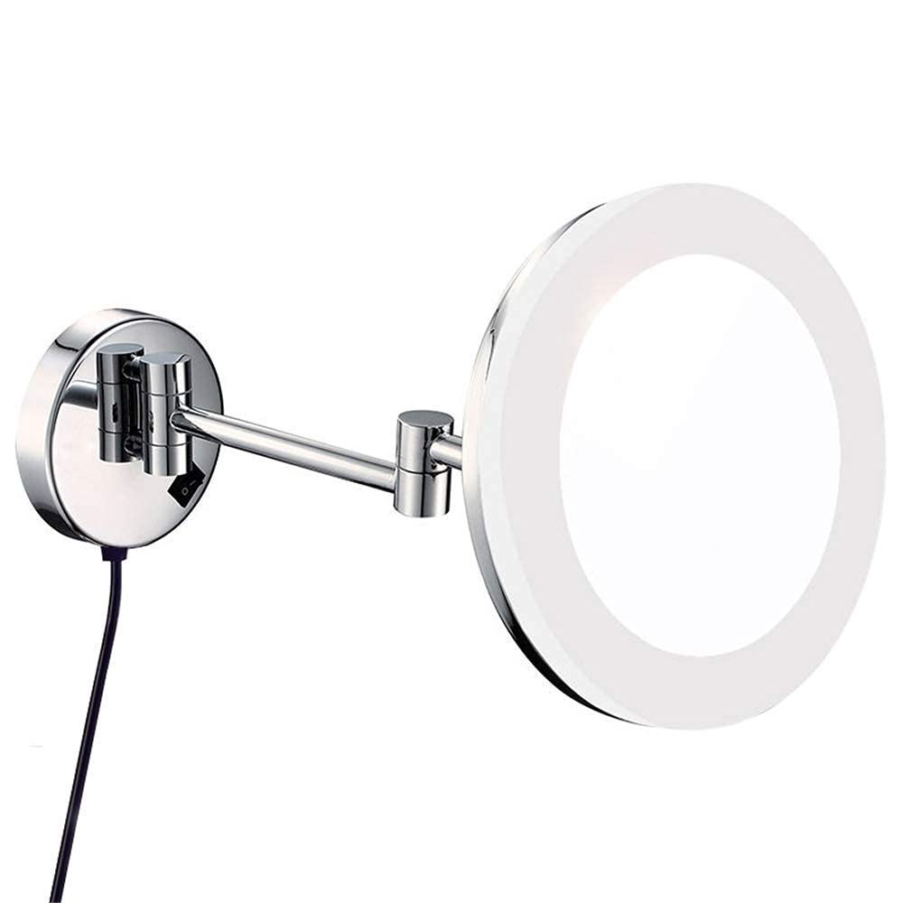 FIDEMM 8 Pollici da Parete in Ottone su Un Lato, Illuminato, ingrandimento, rasatura, Pieghevole, con Interruttore, Presa elettrica