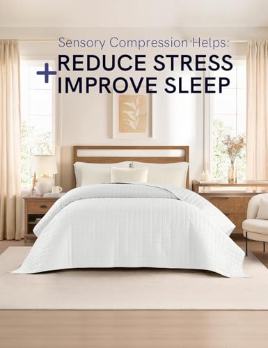 Image of YnM Cooling Weighted Blanket for Adults, 10lbs Heavy Bed Throw for One Person of 90lbs, Perfect for Hot Sleepers or Warm Climates with Rayon /Glass Beads(48x72 Inches,Twin /Full Bed, White)