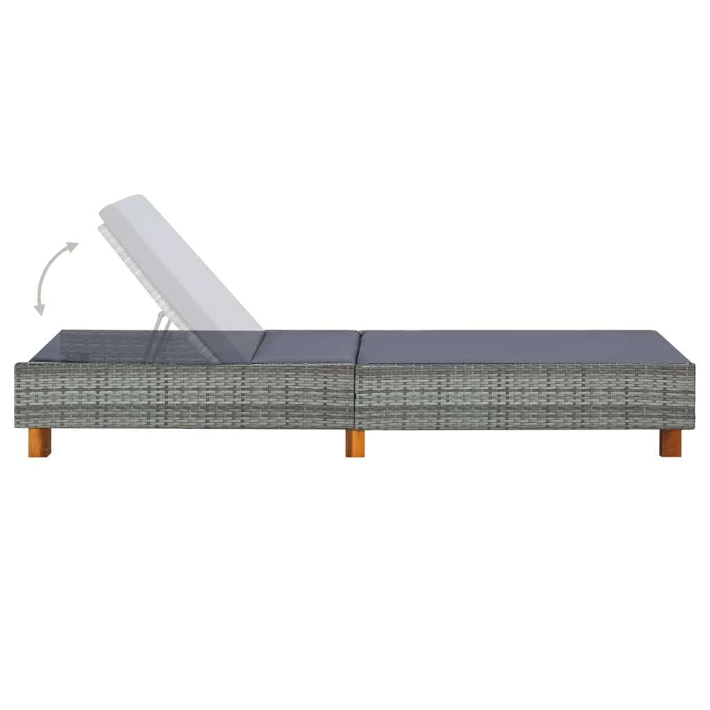 Leżak ogrodowy z polirattanu PE, szary, z tapicerką 6 cm, 200 x 55 x 30 72,5 cm, regulowane oparcie na balkon, taras, basen, relaks