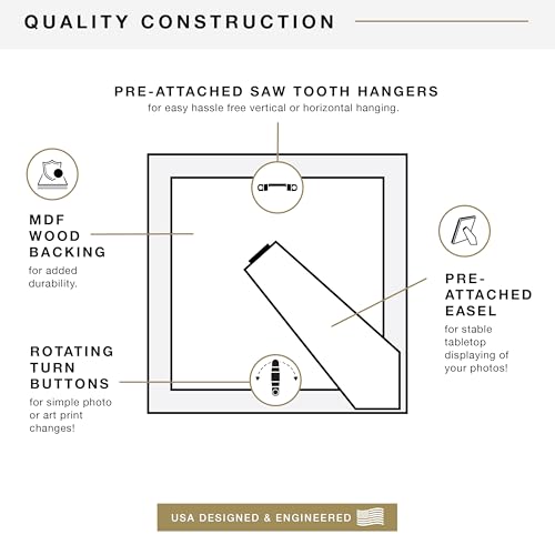 MCS Studio Gallery 8x8 Picture Frame White Woodgrain, Wall Hanging & Easel for Tapletop Display, Square Photo Frame for Photos, Posters & Art Prints (1-Pack)