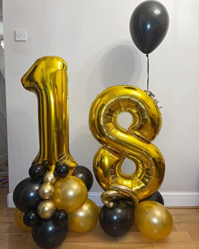 Image of 40 Inch Gold 18 Number Balloons Giant 18 Balloons Gold Birthday 18 Balloons 18th Birthday Anniversary Party Decorations Supplies