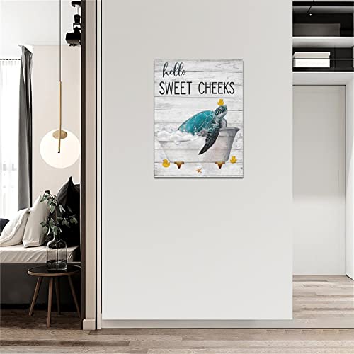 Citari Sea Turtle Bathroom Wall Art Teal Sea Turtle Pictures Funny Sea Turtle In Bathtub Canvas Painting Print Artworks Coastal Beach Themed Ocean Animal Nautical Bathroom Decor Framed12''X16'' #TOP7