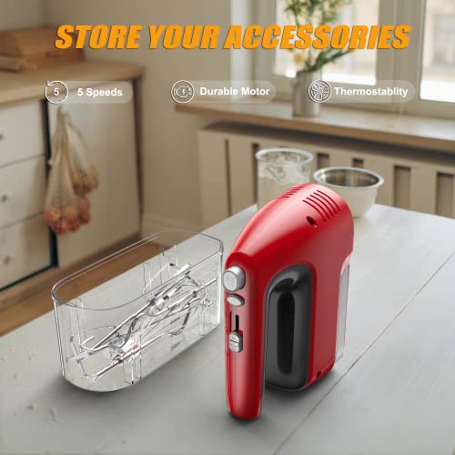 Jiojioy Hand Mixer Electric, 5 Speed Kitchen Handheld Mixer With Eject Button And Storage Case, 400W Ultra Power With Turbo Function And Stainless Steel Attachments For Whipping, Mixing Brownies, Cakes And Dough Batters #TOP5