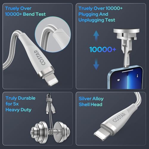 Image of COSTAR USB to 8 Pin Charging Cable, 3A Fast Charger Nylon Braided Cable, Data Sync Transfer For iPhone 14 /Pro Max /13 /12 /12 Pro,11,Mini, X, 8,7,6(silver 2m)
