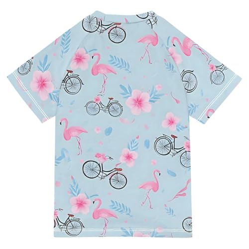 ALAZA Kids Rash Guard Girls Toddler Swim Shirts Short Sleeve Flamingo Bike UPF 50+ 3T2