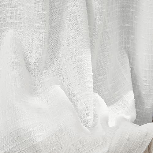 Maison Colette Pinch Pleat White Natural Linen Curtain 84 Inches Length For Bedroom,Back Tab Semi Sheer Window Treatment Drapes For Living Room,2 Panels,40" Width #TOP3