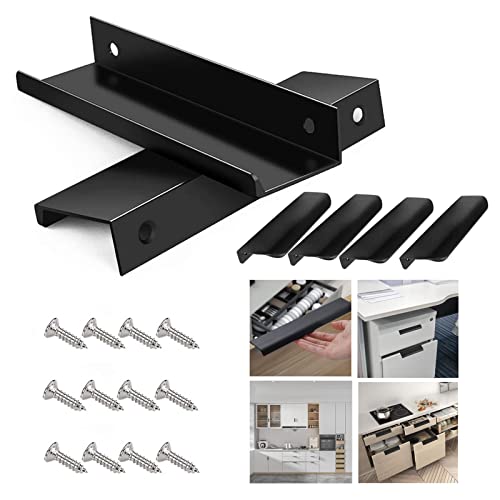 Juego de 6 Manijas Ocultas De Gabinete, Mango Oculto Negro, Tiradores De Puerta, Manija De La Puerta Corredera Para Puertas, Cajones, Perillas Modernas, Cajones De Cocina, Muebles De Dormitorio(Negro) Cover
