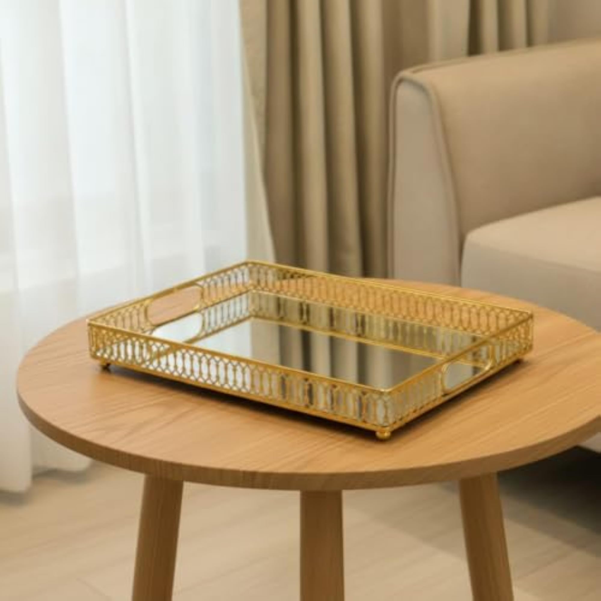 Ornate Mirrored Glass Tray, Rectangular Vanity Organizer