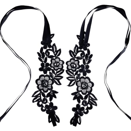 CRASPIRE 2 Pares Tobillera Sexy con Bordado de Encaje con Anillo para el Dedo del Pie, Sandalias Florales Descalzas, Joyería para Pies, Color Negro, para Boda, Fiesta de Graduación, Novia, Playa