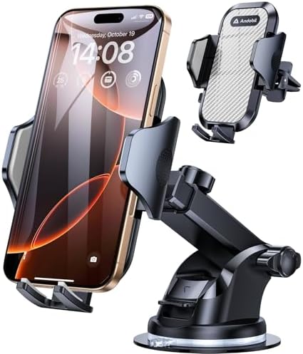 andobil Car Phone Mount [2023 Upgrade, Compatible with Large Phone & Thick Case] Universal Phone Holder for iPhone 14 13 12 Pro Ma x Samsung S23 Ultra Silver & Black Car Accessories