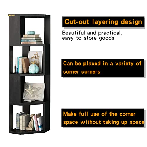 Min Win 5 Tier Corner Shelf Bookcase Wooden Display Bookshelf Storage Rack,Standing Tall Corner Bookshelf Display Unit Storage Rack,Multipurpose Shelving Unit For Living Room And Home Office, Black #TOP3