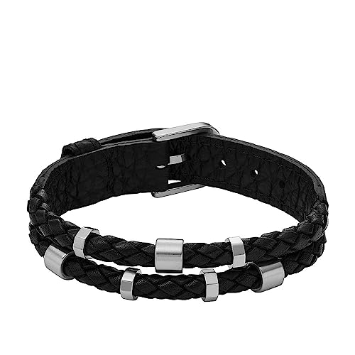 Fossil Armband für Männer Leather Essentials, Schwarzes Lederarmband, Länge: 256mm, Breite: 13.7mm, JF04473040