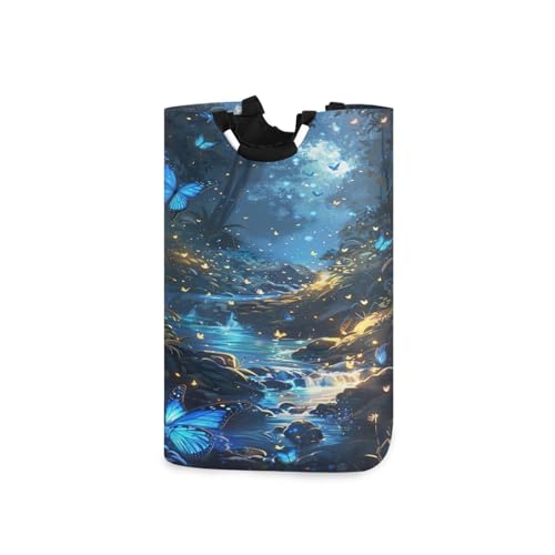 Jihqo Laundry Hamper Basket Dreamy River Butterflies Collapsible Nursery Storage Bin Waterproof Clothing Baskets for Home Bedroom Bathroom Washing Room