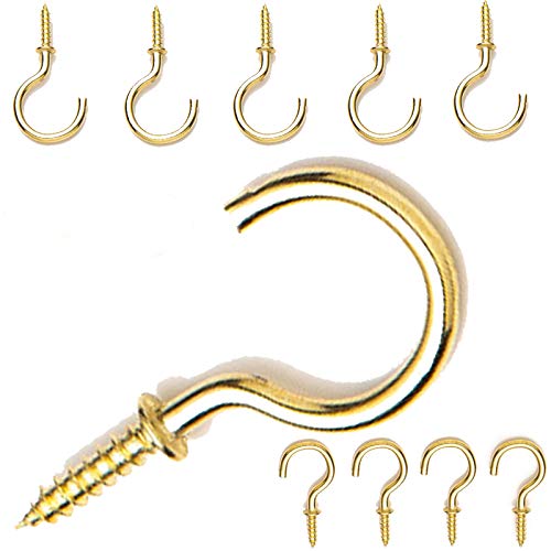 🔥 Crazy Deals XeeDoo Cup Hooks for Hanging,20 Pack 1 inch Mini Metal Screw in Ceiling Hooks Heavy Duty Brass Plated Hooks Holders for Outdoor Indoor Gold