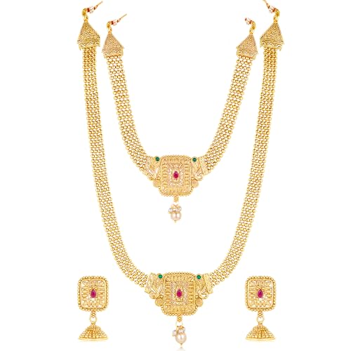Image of Peora Gold Plated Bridal Jewellery Set with Kamarband Gift for Women Indian Traditional Ethnic Wedding
