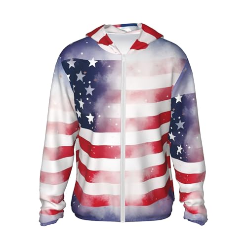 Men's Sun Protection Shirts American Flag and Stars Long Sleeve Sun Shirt for Fishing Running Hiking Swim