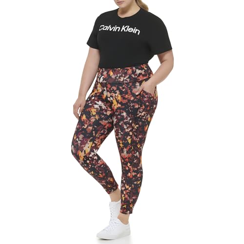 Calvin Klein Performance Women's Plus Size Active Full Length Legging, Scatter Chianti