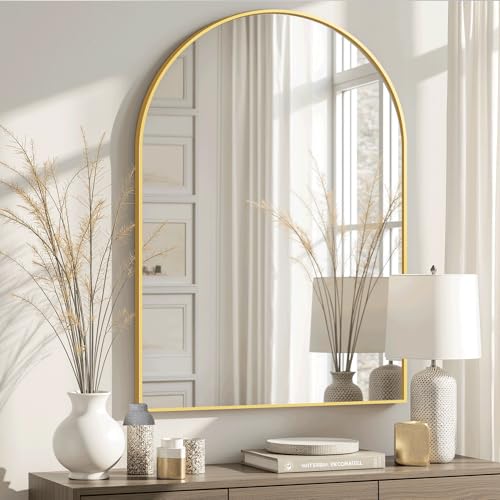 Arched Bathroom Mirror for Wall, Mirror for Vanity,38''x26'' Large Wall Mounted Mirror, Metal Frame (38''x26'', Gold)