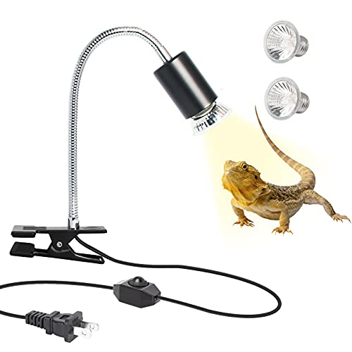 Reptile Heat Lamp with 2 Blub(25W+50W), Dimmable UVA UVB Reptile Basking Light, Turtle Tank Aquarium Accessories Clip Lamp for Lizards, Snakes, Tortoise, Turtles, Geckos, Frogs, Chicken