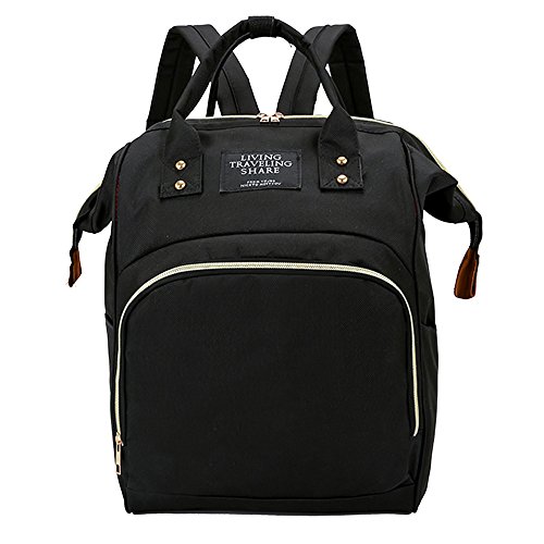 Bolsos Mochilas Mujer Casual de Tela Oxford Multifunción Suaves Color Sólido Bolsos Totes de Momia Gran Capacidad Color Sólido para Diario Ocio y Viaje Messenger Bag Backpack de Moda (Negro)