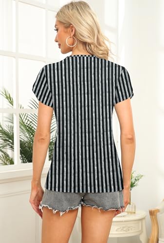 Womens Petal Sleeve Tops Summer Trendy T Shirt Casual Loose Square Neck Button Blouse Tees
